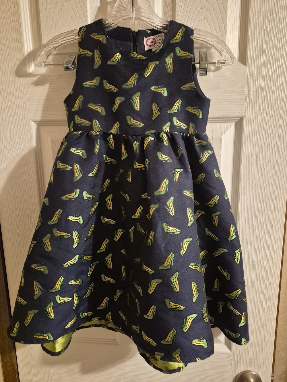 Girls Navy Dress with Lime Green Shoe Print by Gingersnaps